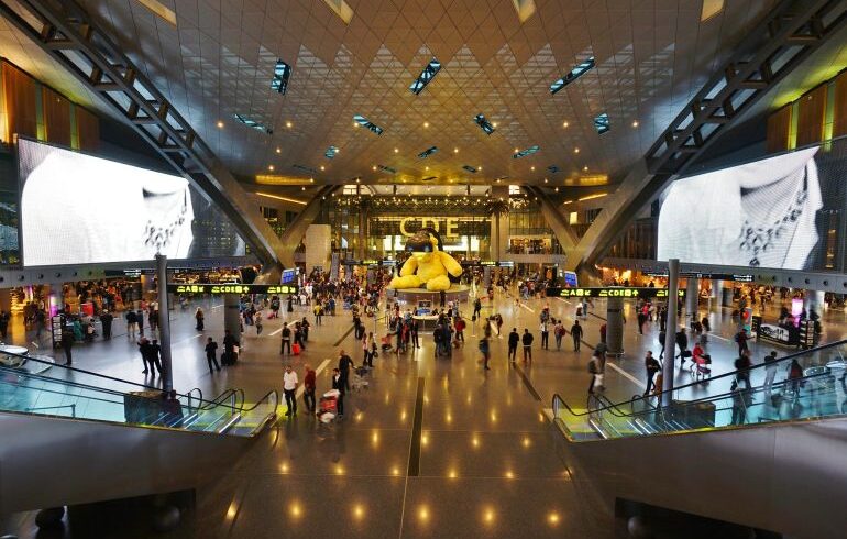 DOHA, QATAR -21 DEC 2016- Hamad International Airport (DOH) opened in 2014 as the new international airport in Doha. It is the hub for national carrier Qatar Airways (QR).